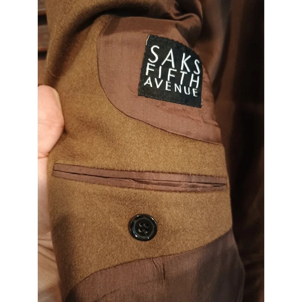 Saks Fifth Avenue Blazer Men's 44R Brown 100% Cashmere Single Breasted‎